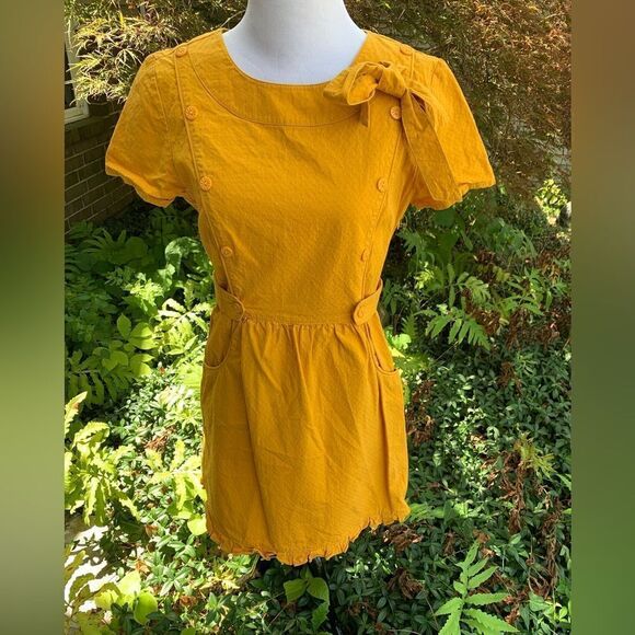 COPY - Anthropologie Tulle Yellow Mini Dress with Button and Bow Detail size S - Picture 2 of 5